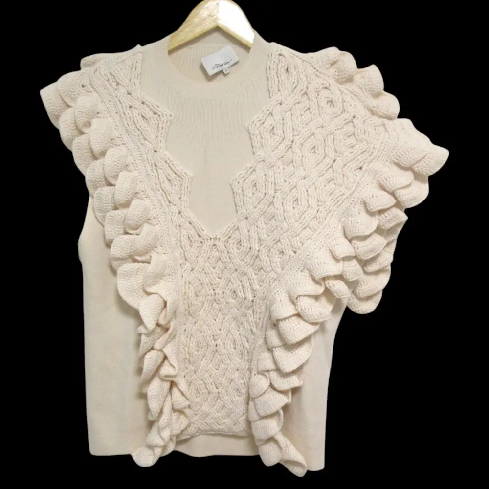 3.1 Phillip Lim スリーワンフィリップリム クロシェフリル アシンメトリー プルオーバー ニット ベスト XS アイボリー