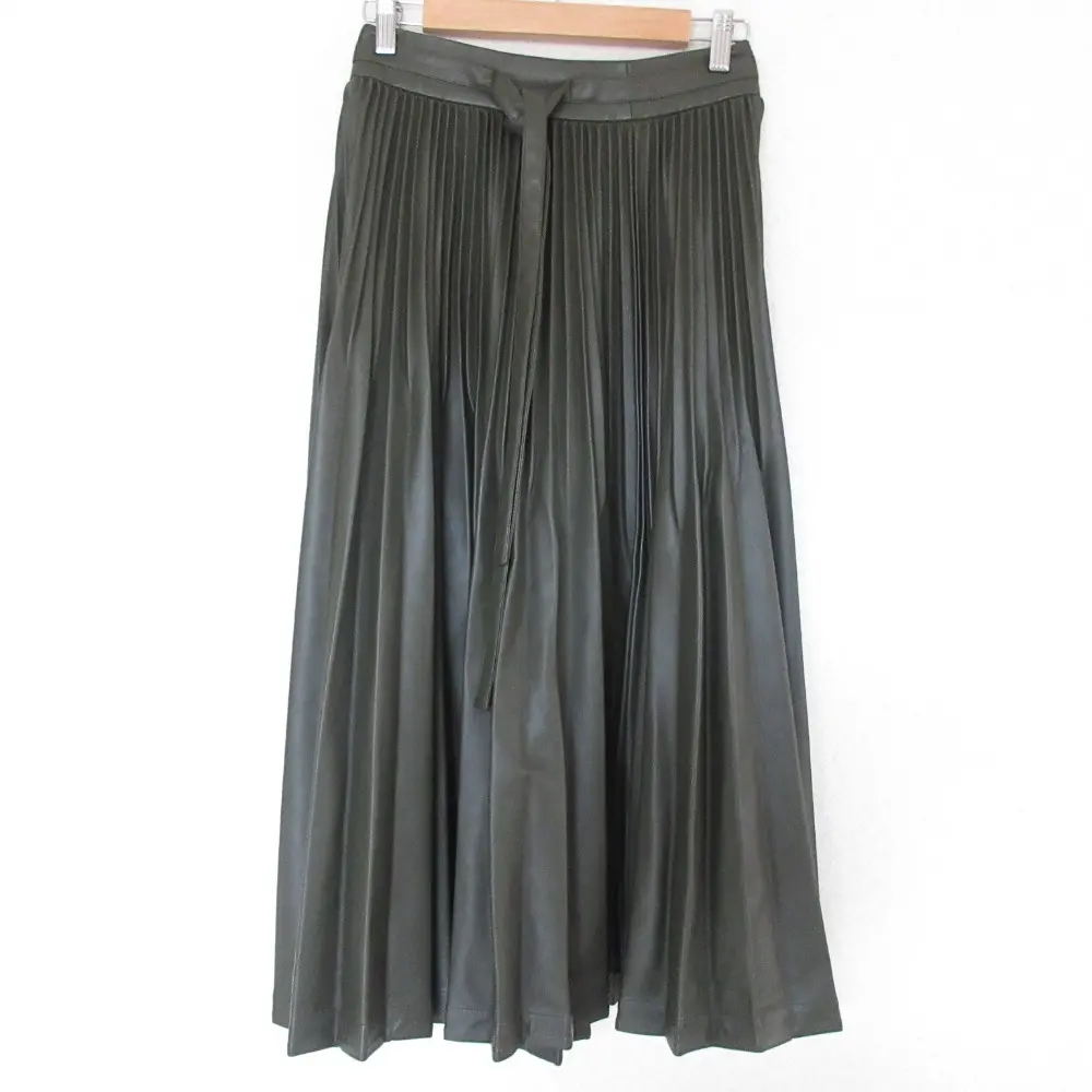 3.1 Phillip Lim 3.1フィリップリム エコレザー プリーツ ロングスカート 0 モスグリーン