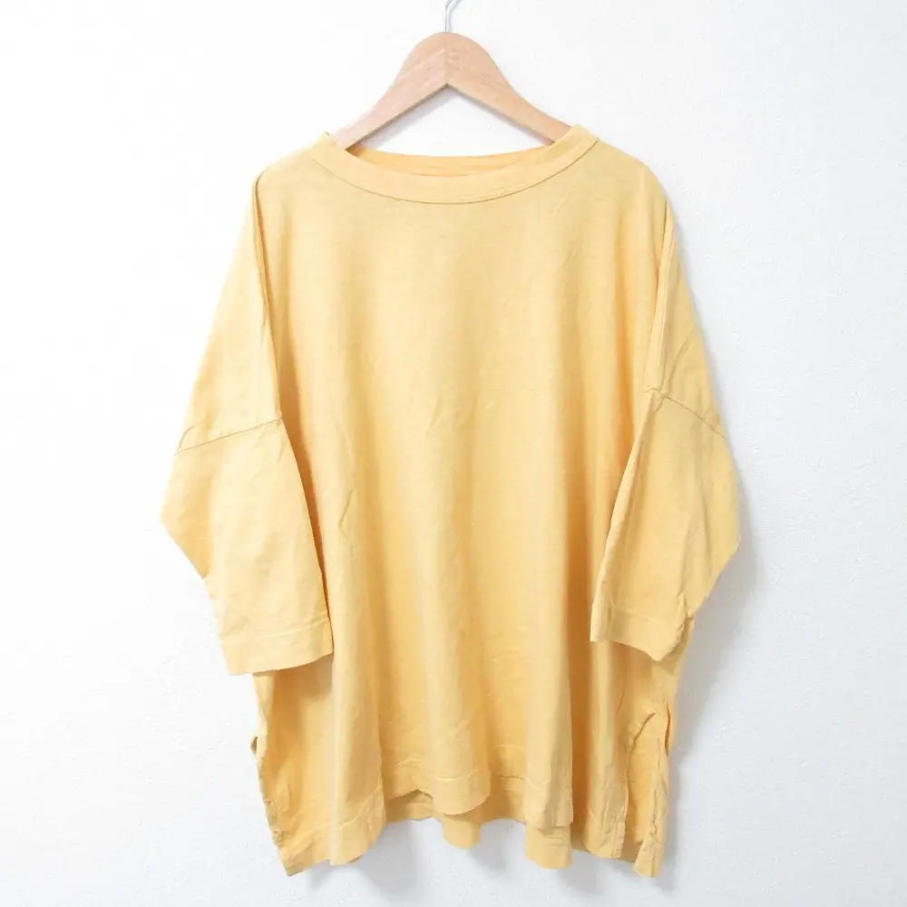 45R フォーティファイブアール 七分袖 ラウンドネック オーバーサイズ ワイドカットソー Tシャツ チュニック イエロー