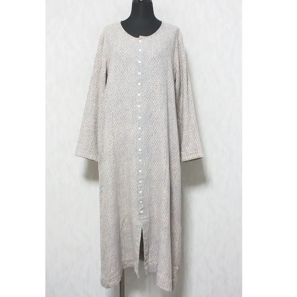 45’ AI INDIGO フォーティーファイブアール 小花柄 Wガーゼ 長袖 ロング丈 シャツワンピース 2 グレー×レッド