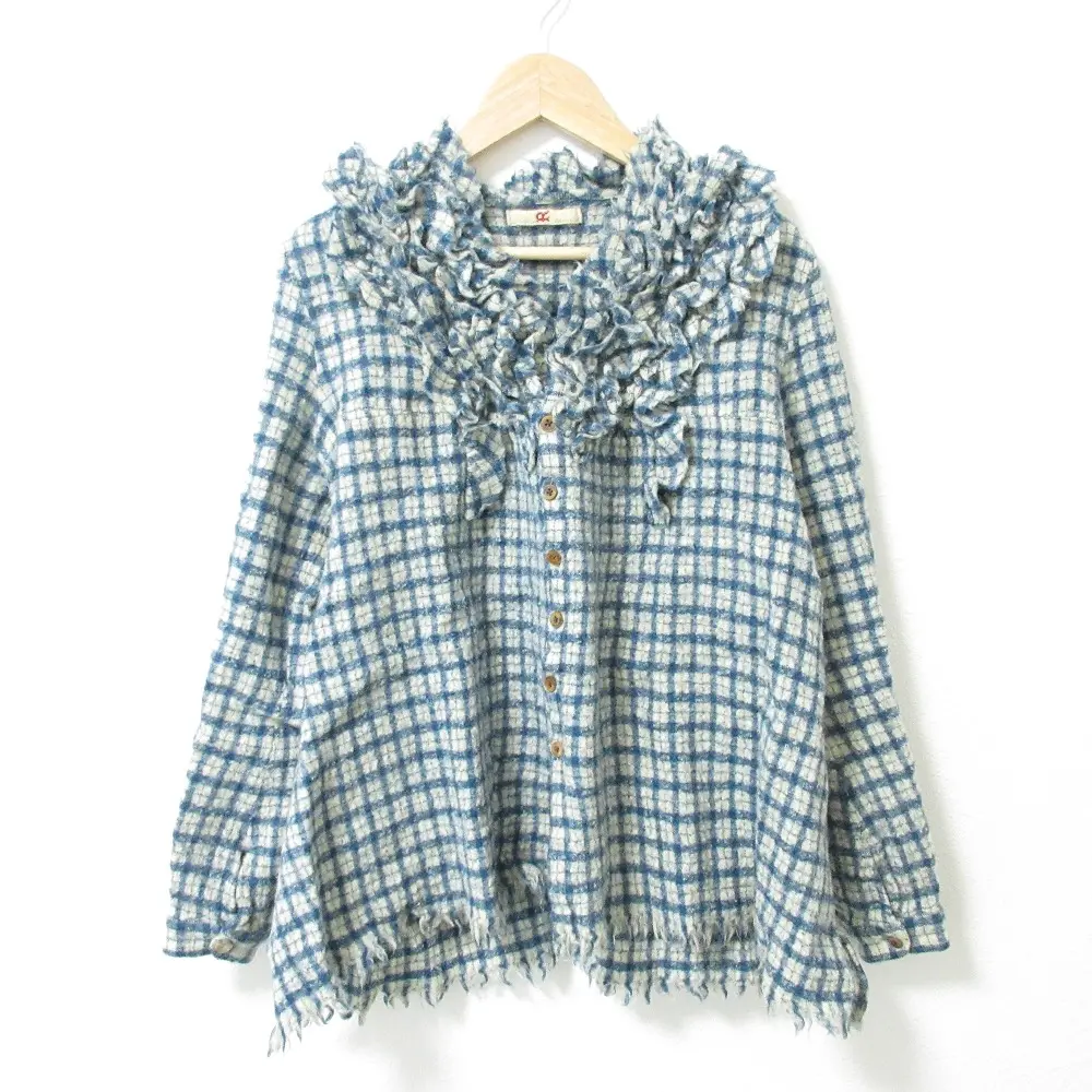 45R フォーティファイブアール ウール縮絨ワイドブラウス フリンジヘム