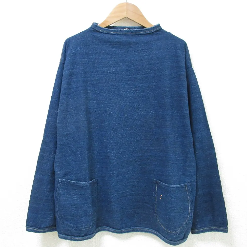 45R 45rpm フォーティーファイブアール 藍染め ポケット 長袖 ボトルネック プルオーバー Tシャツ カットソー 80870323 2 インディゴ