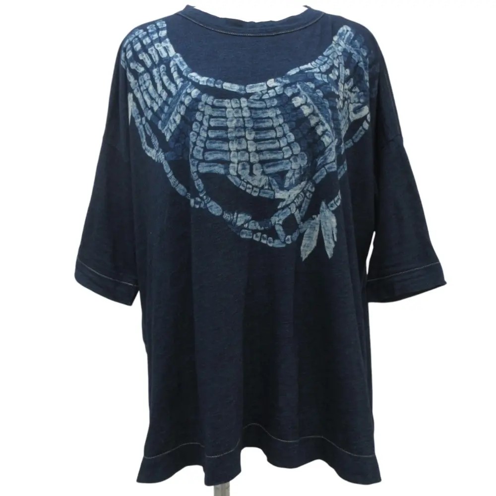 45R フォーティファイブアール ビーズネックレスプリントのビッグスリットTシャツ 5017213 サイズ0 インディゴ
