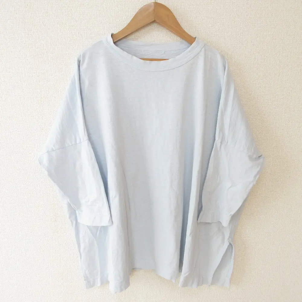 45R フォーティファイブアール クルーネック 五分袖 七分袖 オーバーサイズ カットソー Tシャツ プルオーバー ライトブルー