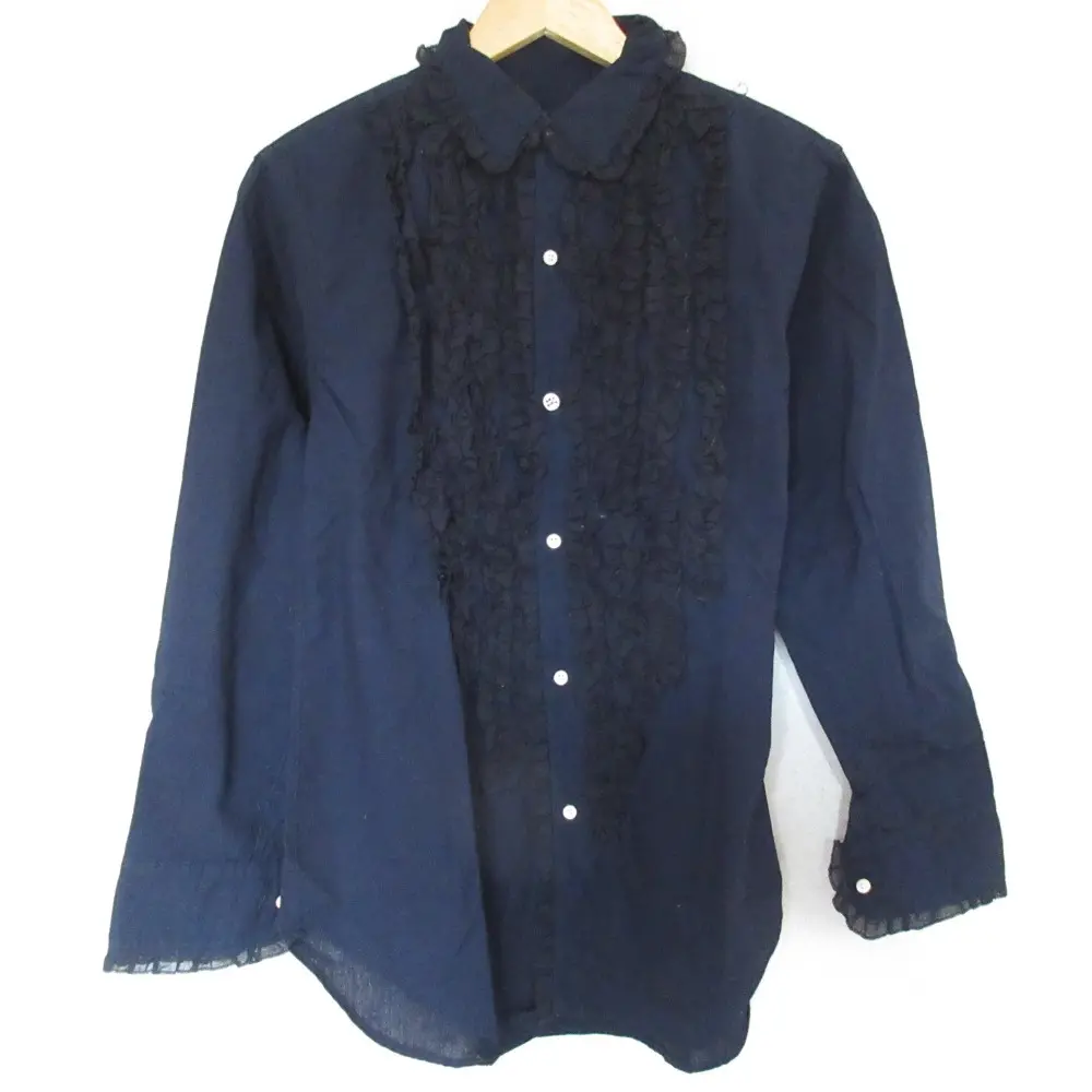 フォーティファイブアール　フリル付きインディゴ　シャツ　ブラウス　美品 R by 45rpm フォーティファイブアールピーエム 長袖 フリルシャツ