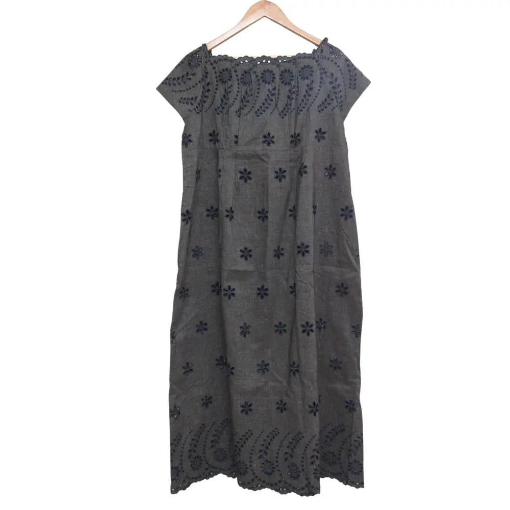 45R フォーティファイブアール リネンコットン エンブロイダリー カットワーク DRESS ロング丈 ワンピース 0 グレー