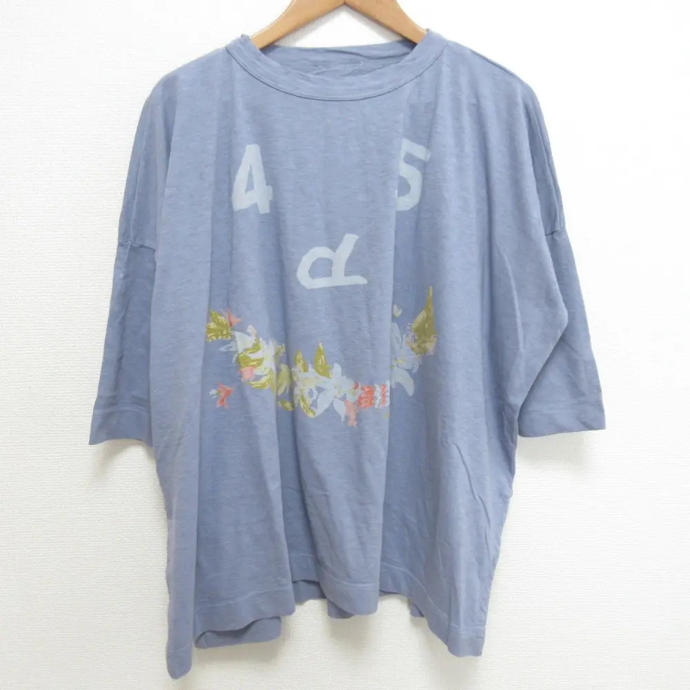 45R フォーティーファイブアール ロゴプリント ハーフスリーブ クルーネック ワイドカットソー Tシャツ サックスブルー