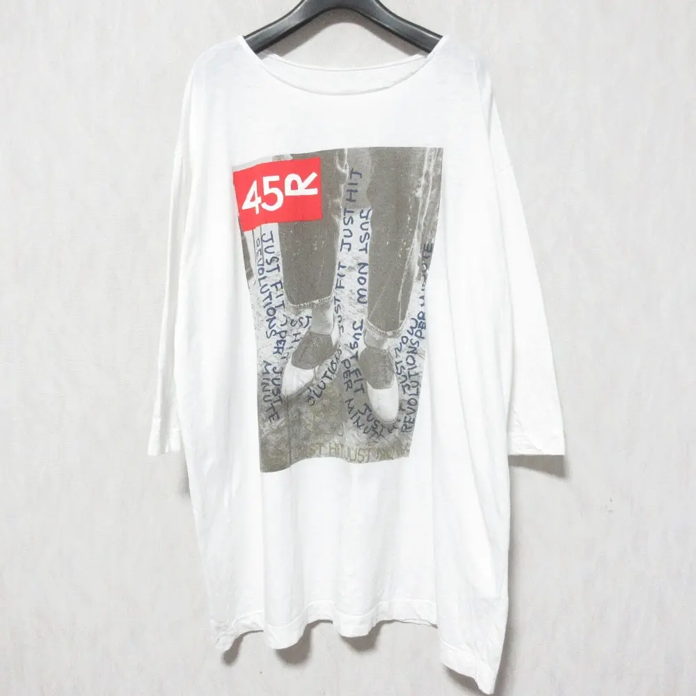 45R フォーティファイブアール 薄天竺グラフィック馬比古チュニック オーバーサイズTシャツ サイズ0 ホワイト