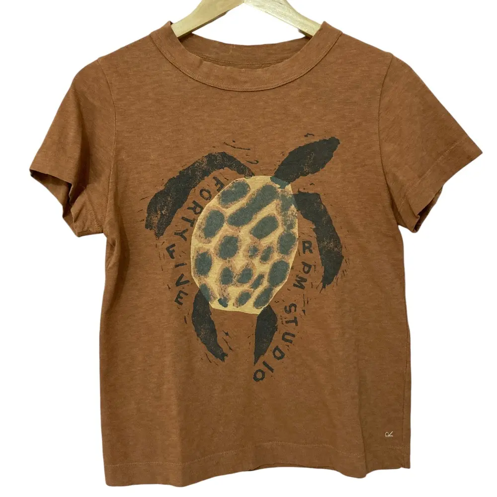 45R フォーティファイブアール 海ものがたりのプリントTシャツ ショートスリーブ カットソー サイズ2 ブラウン