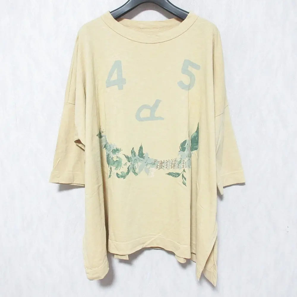 45R フォーティファイブアール ロゴ フラワープリント オーバーサイズ Tシャツ カットソー ベージュ