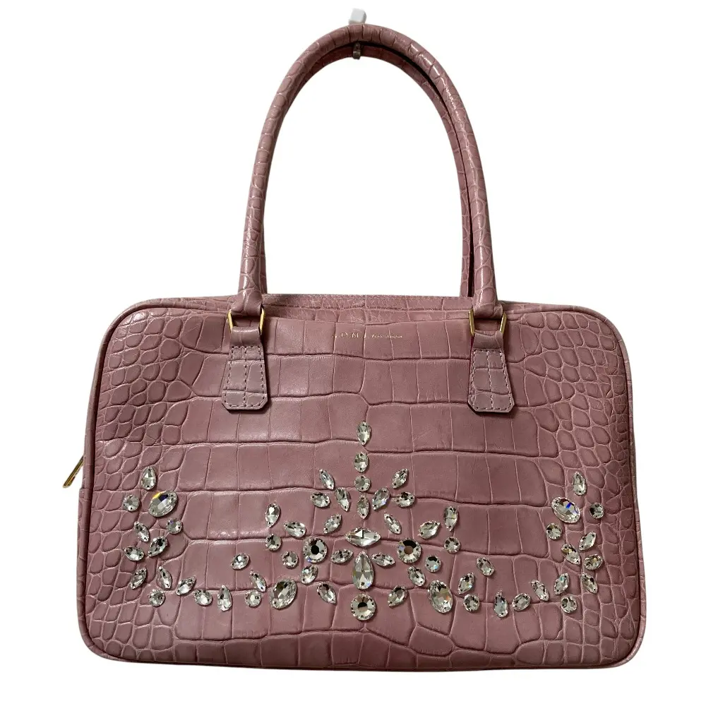 ADMJ エーディーエムジェイ アクセソワ Accessoires De Mademoiselle スワロフスキー クロコ型押し スクエアハンドバッグ ピンク
