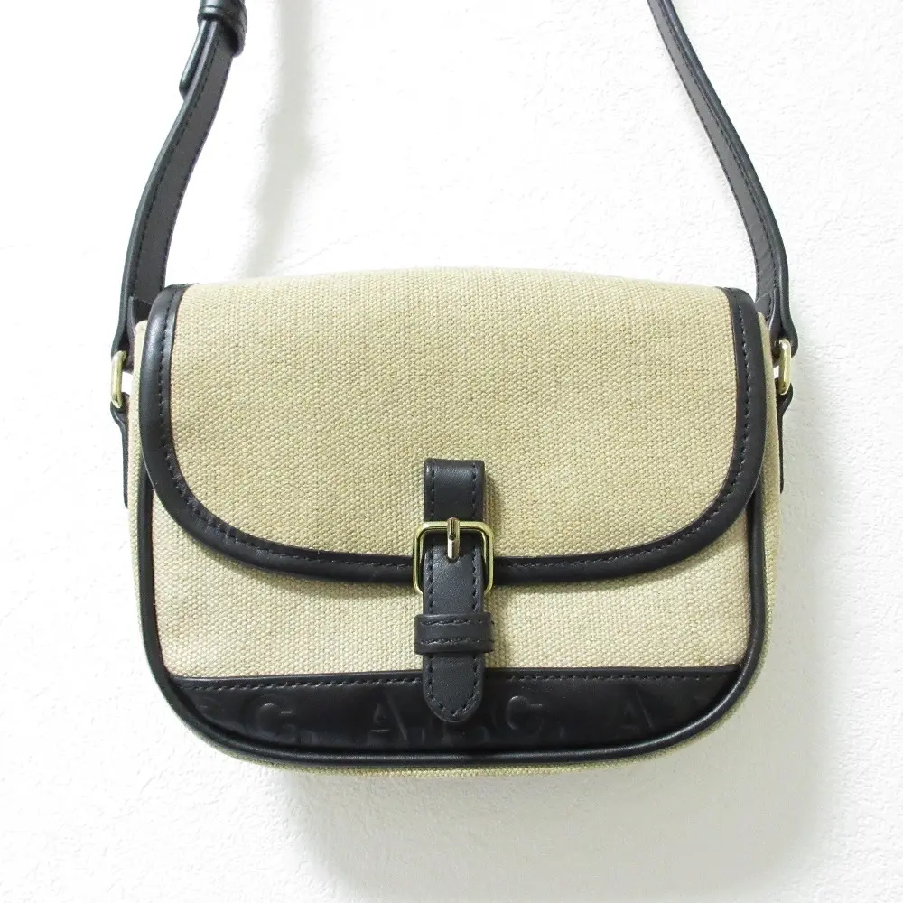 A.P.C. アーペーセー BESACE HELENE ロゴ キャンバス×レザー ミニ ショルダーバッグ ベージュ×ブラック