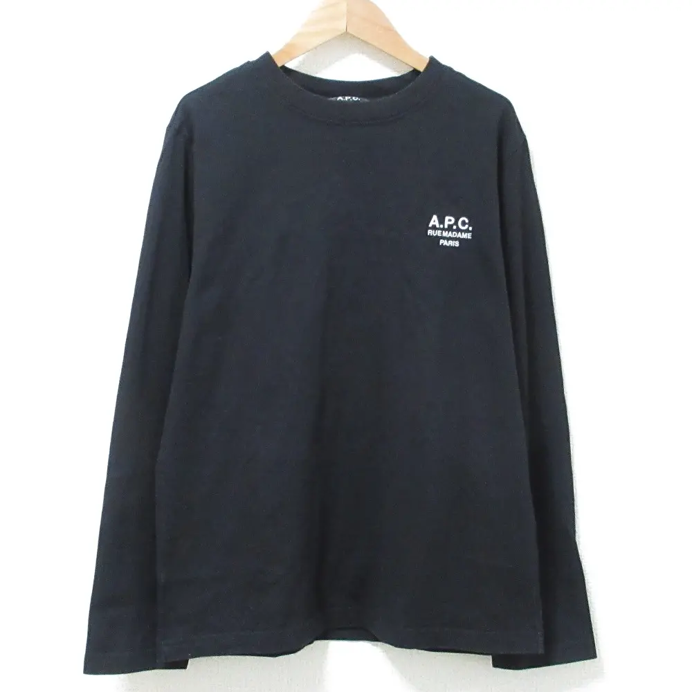 A.P.C. アーペーセー OIVER T-SHIRT ロゴ刺繍 ロングスリーブ 長袖 クルーネック コットン Tシャツ カットソー S ブラック