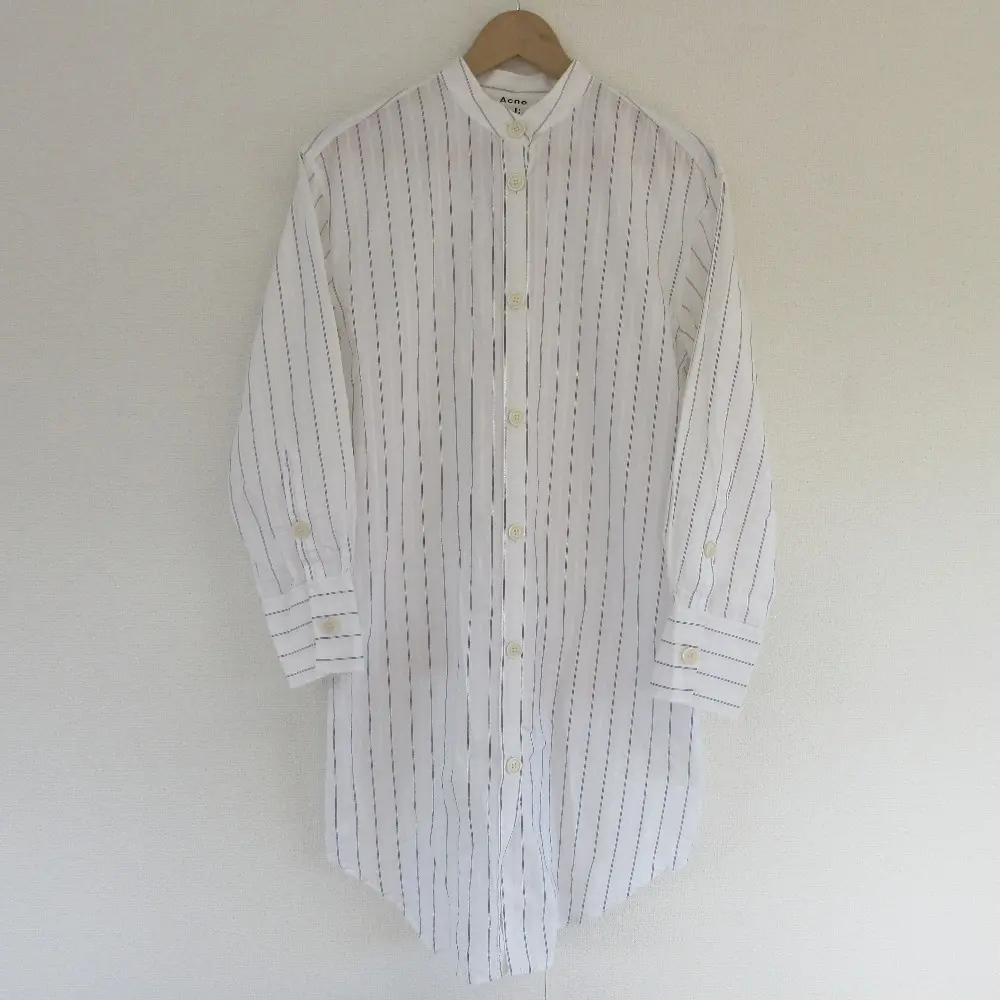ACNE STUDIOS アクネストゥディオズ ストライプ柄 長袖 ロングシャツ ブラウス チュニック ワンピース サイズ32 ホワイト系