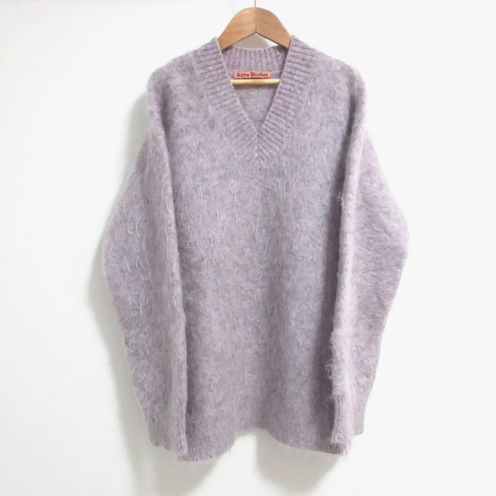 Acne Studios アクネストゥディオズ モヘヤブレンド ストレッチ Vネック シャギーニット セーター オーバーサイズ XS パープル