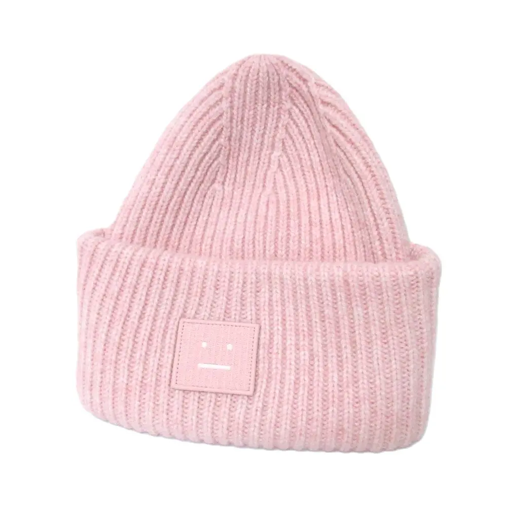 ACNE STUDIOS アクネストゥディオス ラージFACEロゴビーニー ニット帽 キャップ ピンク
