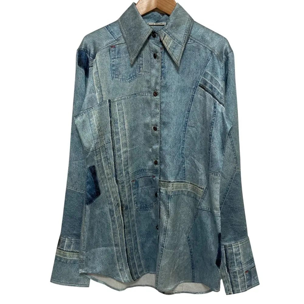 Acne Studios アクネストゥディオズ デニム転写プリント 長袖 ブラウス シャツ サイズ34 XS ライトブルー