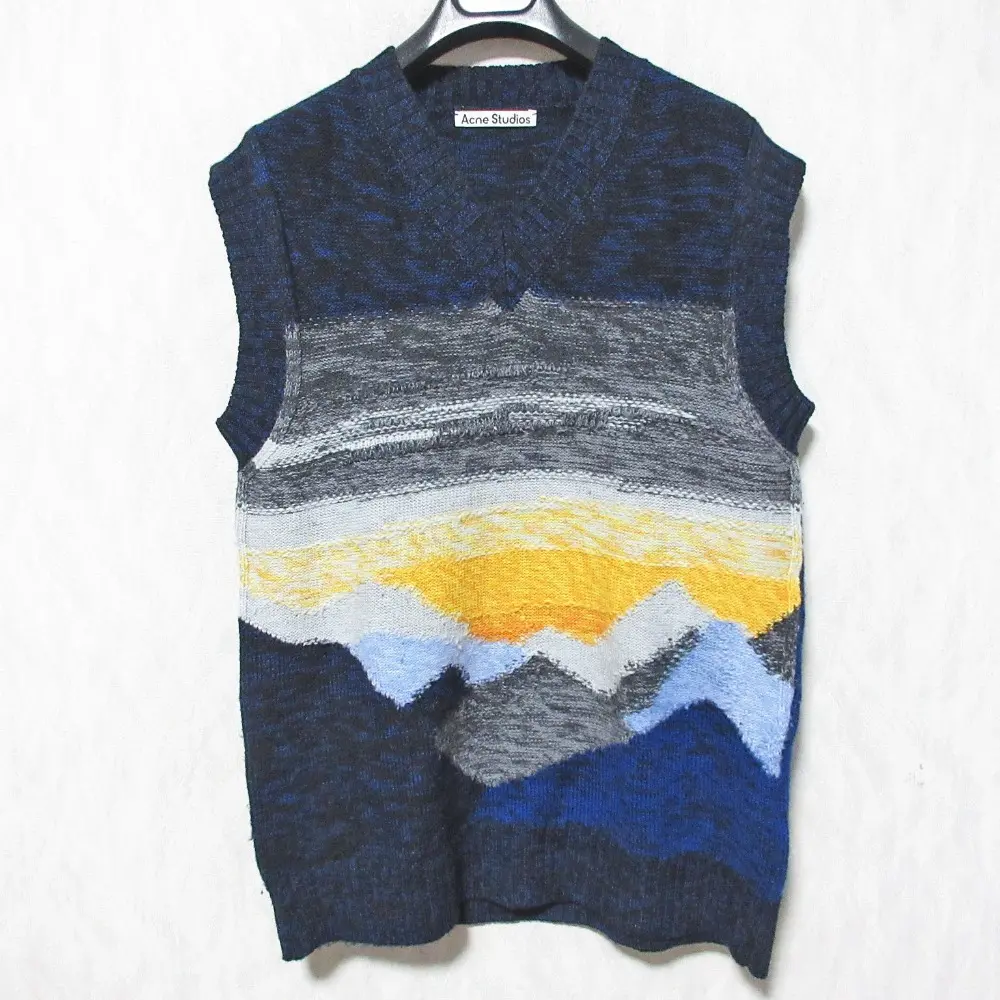 Acne Studios アクネストゥディオズ ランドスケープ インターシャ ウール ニット ベスト プルオーバー S ネイビー