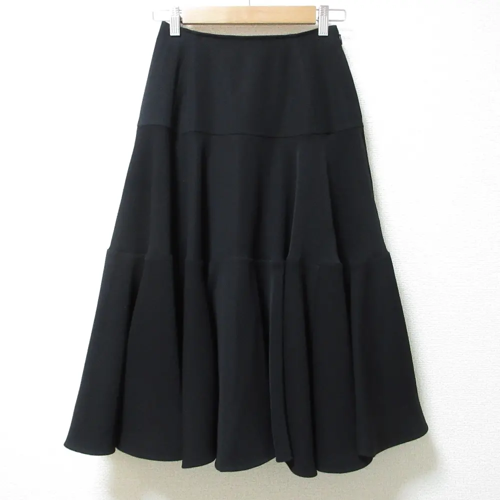 24SS ADEAM アディアム Camellia Skirt ミモレ丈 ティアードスカート 45092 0 XSサイズ相当 ブラック