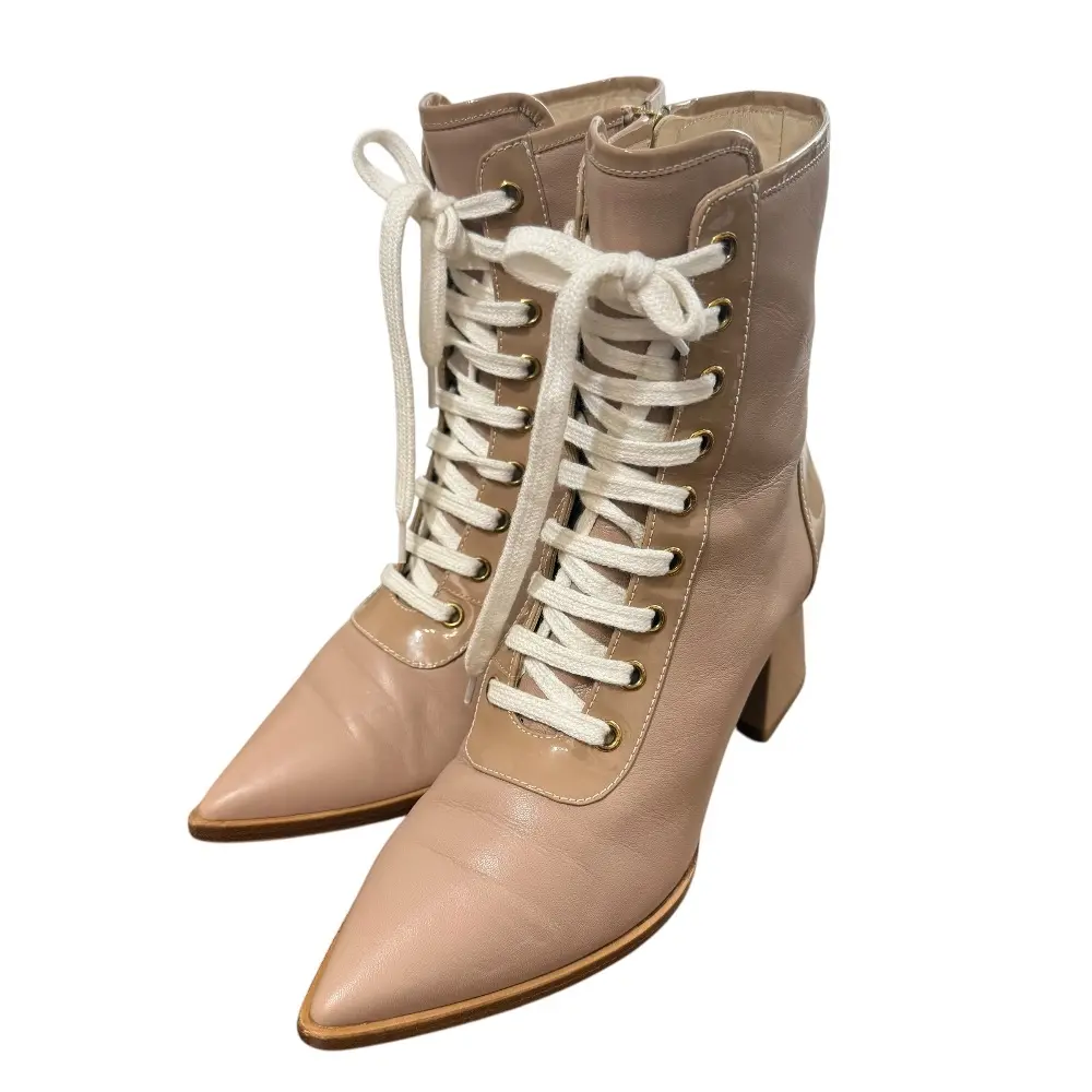 ADEAM アディアム レザー ポインテッドトゥ レースアップブーツ サイズ37 24cm相当 ベージュ