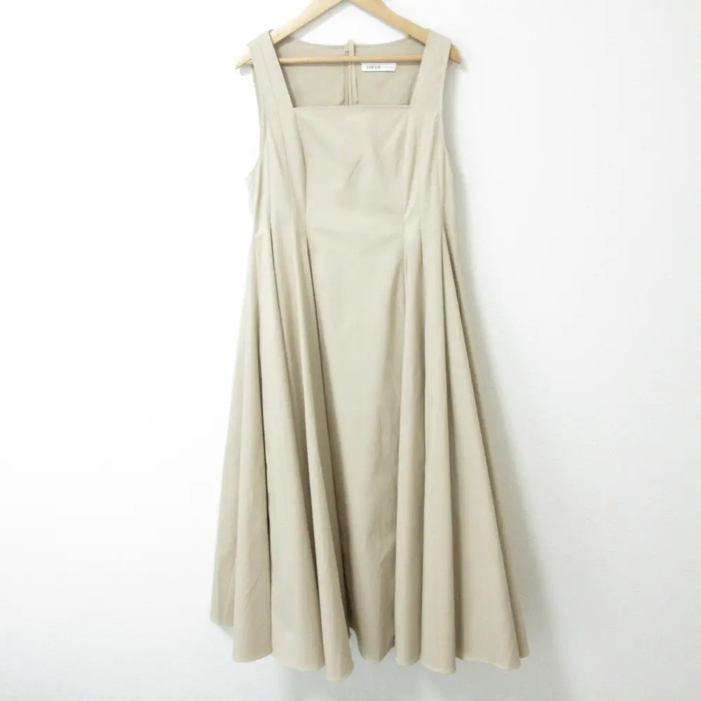 ADEAM アディアム スクエアネック ノースリーブ フレアワンピース 42818 サイズ2 サンドベージュ