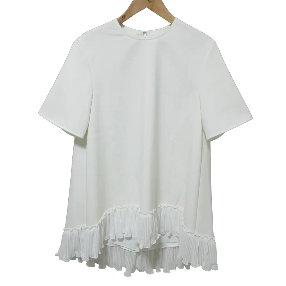 23年商品 ADEAM アディアム シフォンヘム 半袖 ブラウス 43857 S ホワイト