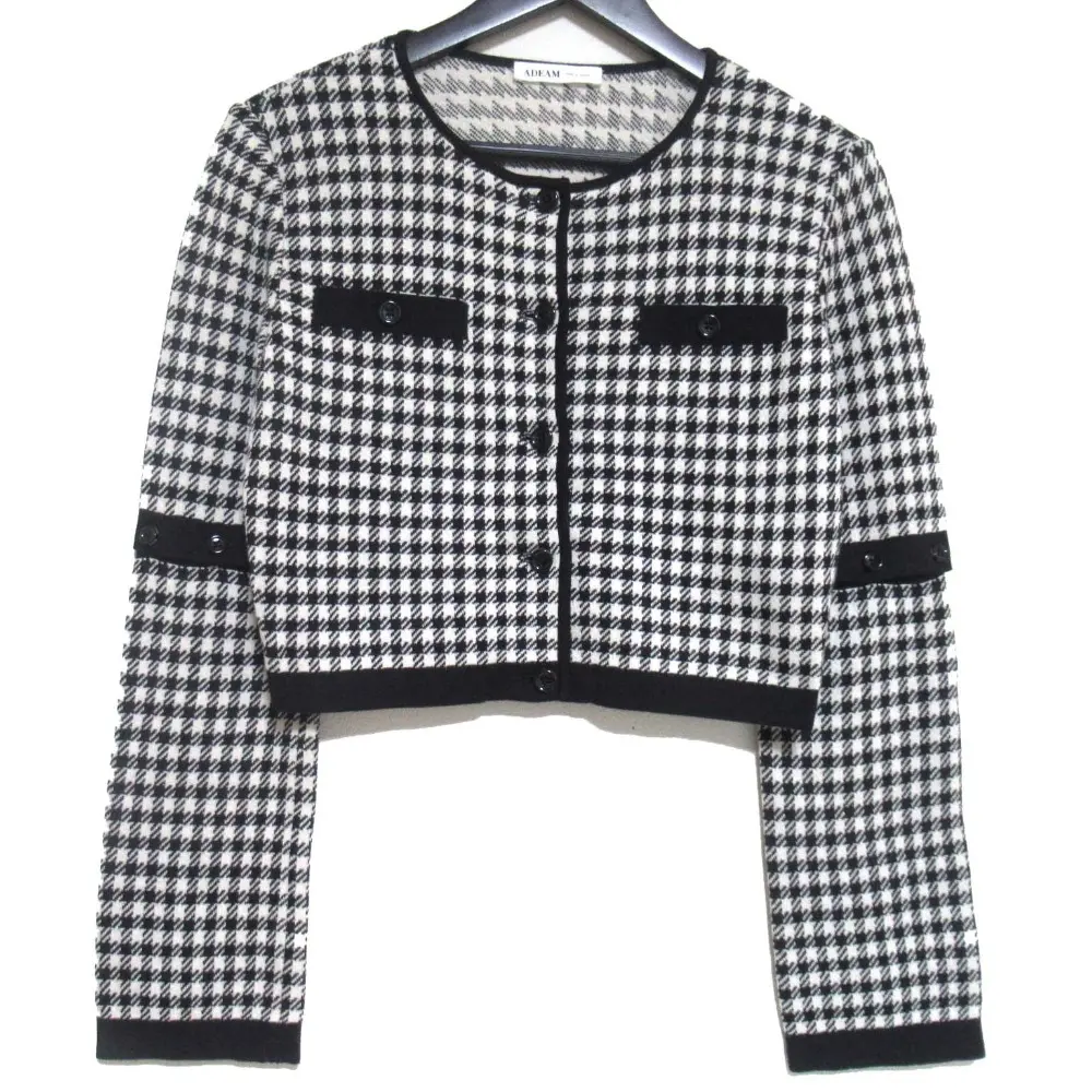 ADEAM アディアム フォクシー Ceremony Cardigan チェック柄 2way ニット カーディガン 43410 Sサイズ ブラック×ホワイト