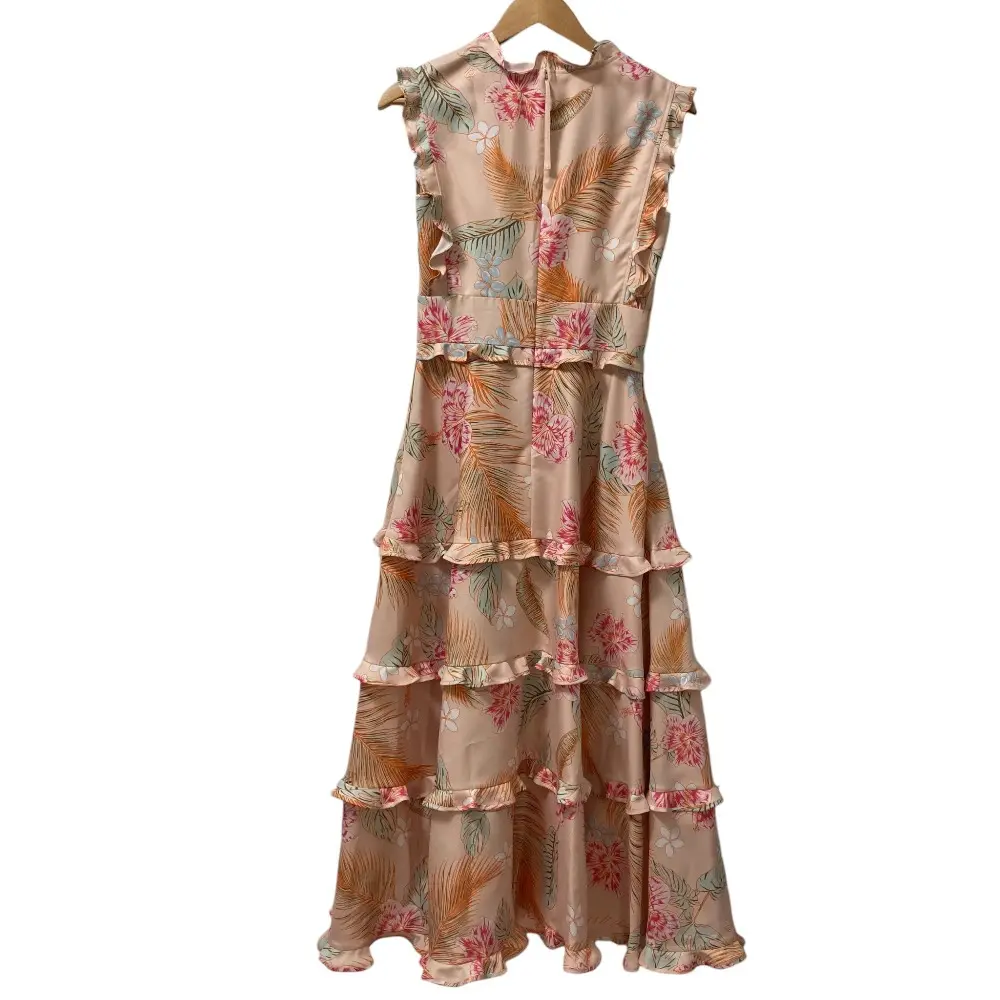 22SS ADEAM アディアム アロハプリント フリル ティアード ロングワンピース 42815 サイズ0 ベージュ