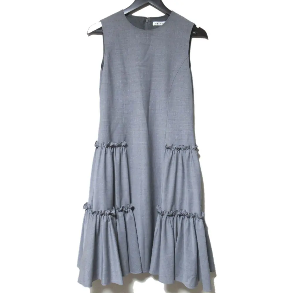 ADEAM アディアム フォクシー ルーシュドドレス フリル ノースリーブ ひざ丈 ワンピース 42007 XSサイズ グレー