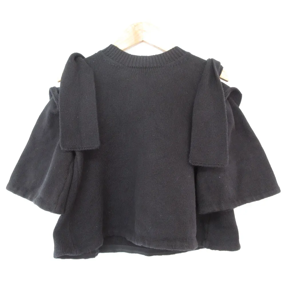 ADEAM アディアム Tied shoulder top ベルスリーブ ショート丈 ニット カットソー 36930 サイズ0 ブラック