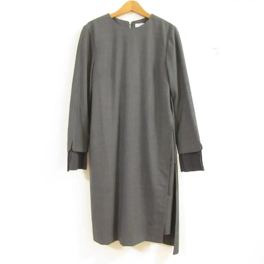 ADORE アドーア キュプラウールサキソニーワンピース サイドスリット プリーツカフス ミディドレス 36 グレー
