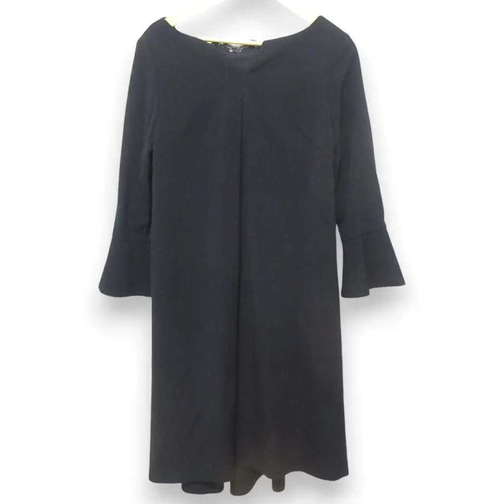 ADORE アドーア カシドスストレッチワンピース レース装飾 ベルスリーブ フレア ミディドレス 38 ネイビー