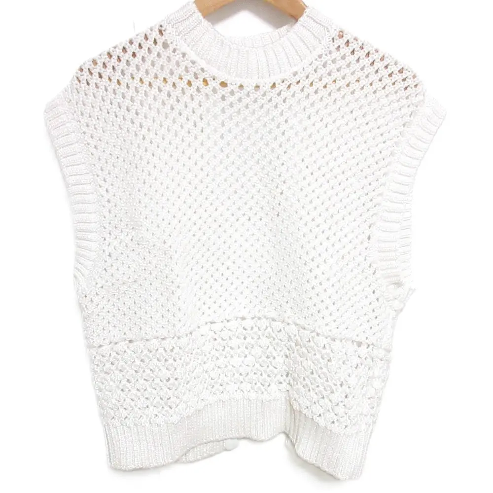 24SS ADORE アドーア オンライン完売カラー ミックスパターンニット ニットベスト ノースリーブ セーター 531-4170422 38 ホワイト