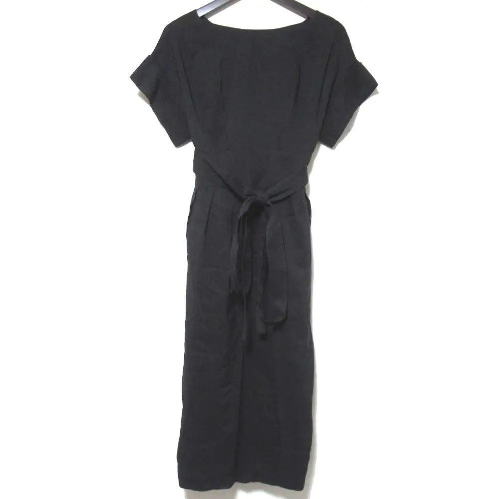 ADORE アドーア ロング丈 ショートスリーブ リボンベルト リネン ドレス ワンピース 531-8140316 36サイズ ブラック