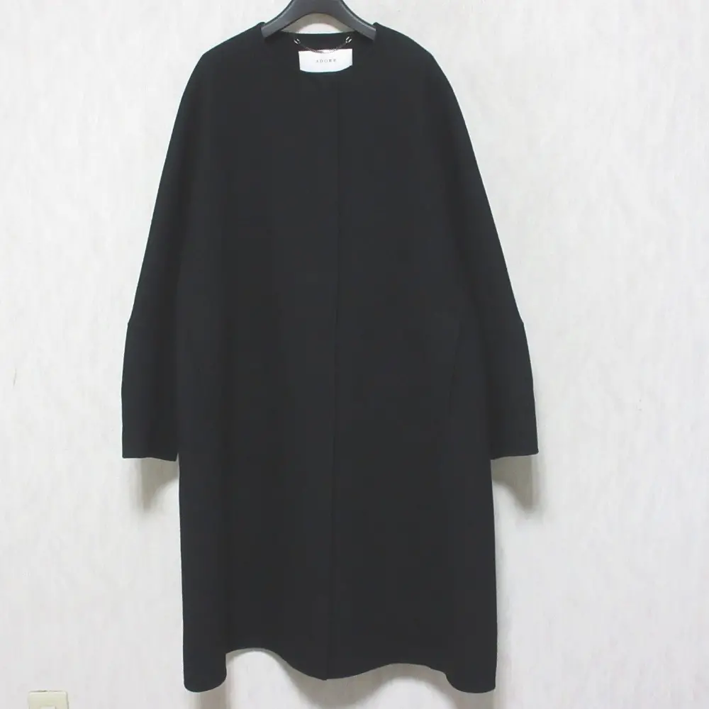 ADORE アドーア ウール100％ ノーカラー リバーコート 36 ブラック