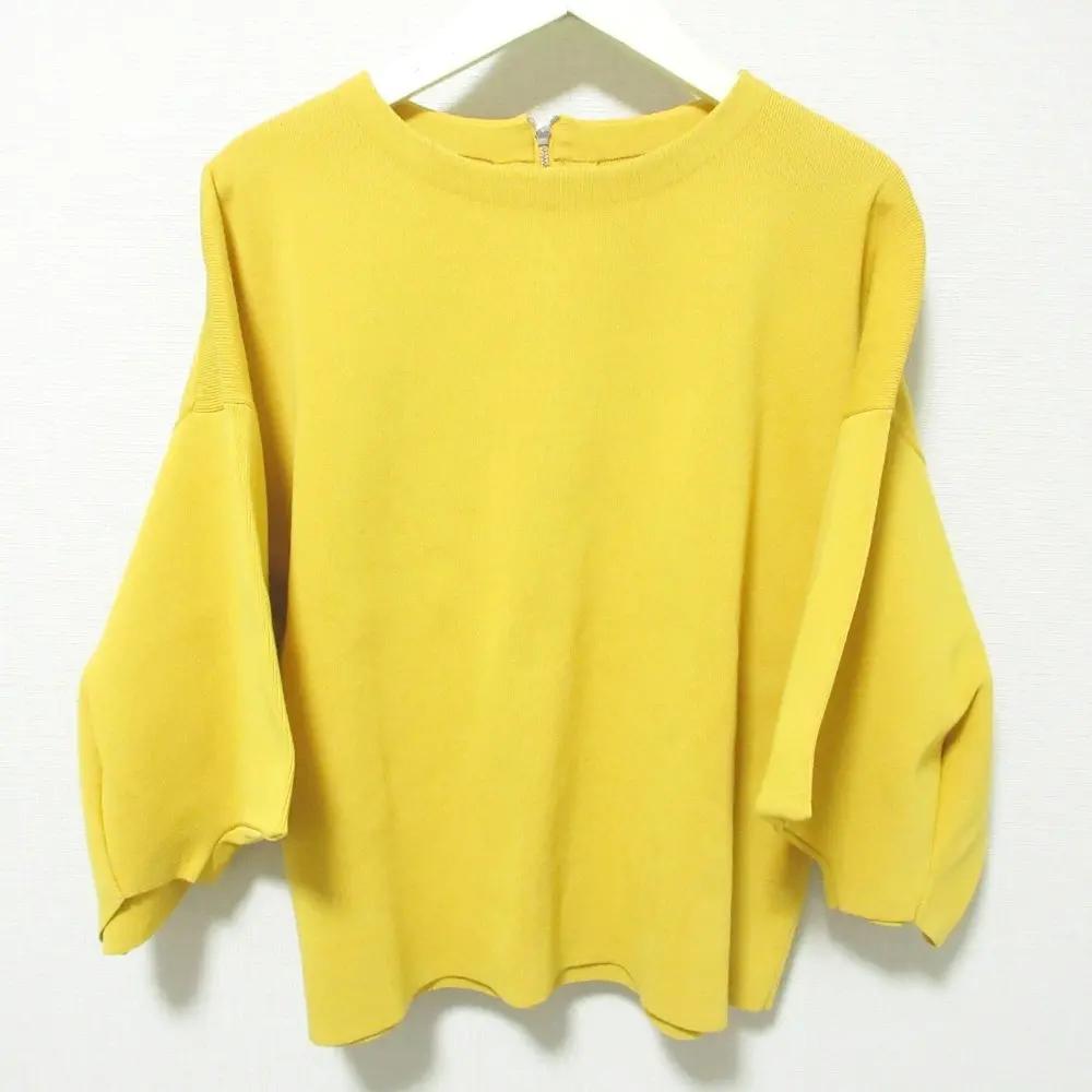 ADORE アドーア ドライハイブリッドニットプルオーバー 変形スリーブ 七分袖 セーター カットソー トップス 38 イエロー