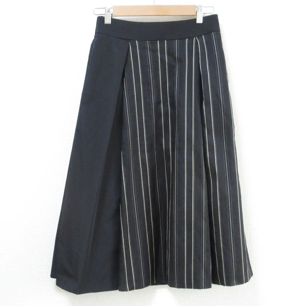 ADORE アドーア ミモレ丈 フレア コットンシルクストライプスカート 5310120025 サイズ36 ブラック