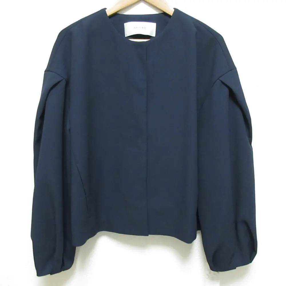 24SS ADORE アドーア クリアボンディングジャケット ノーカラージャケット 531-4150101 サイズ38 ネイビー