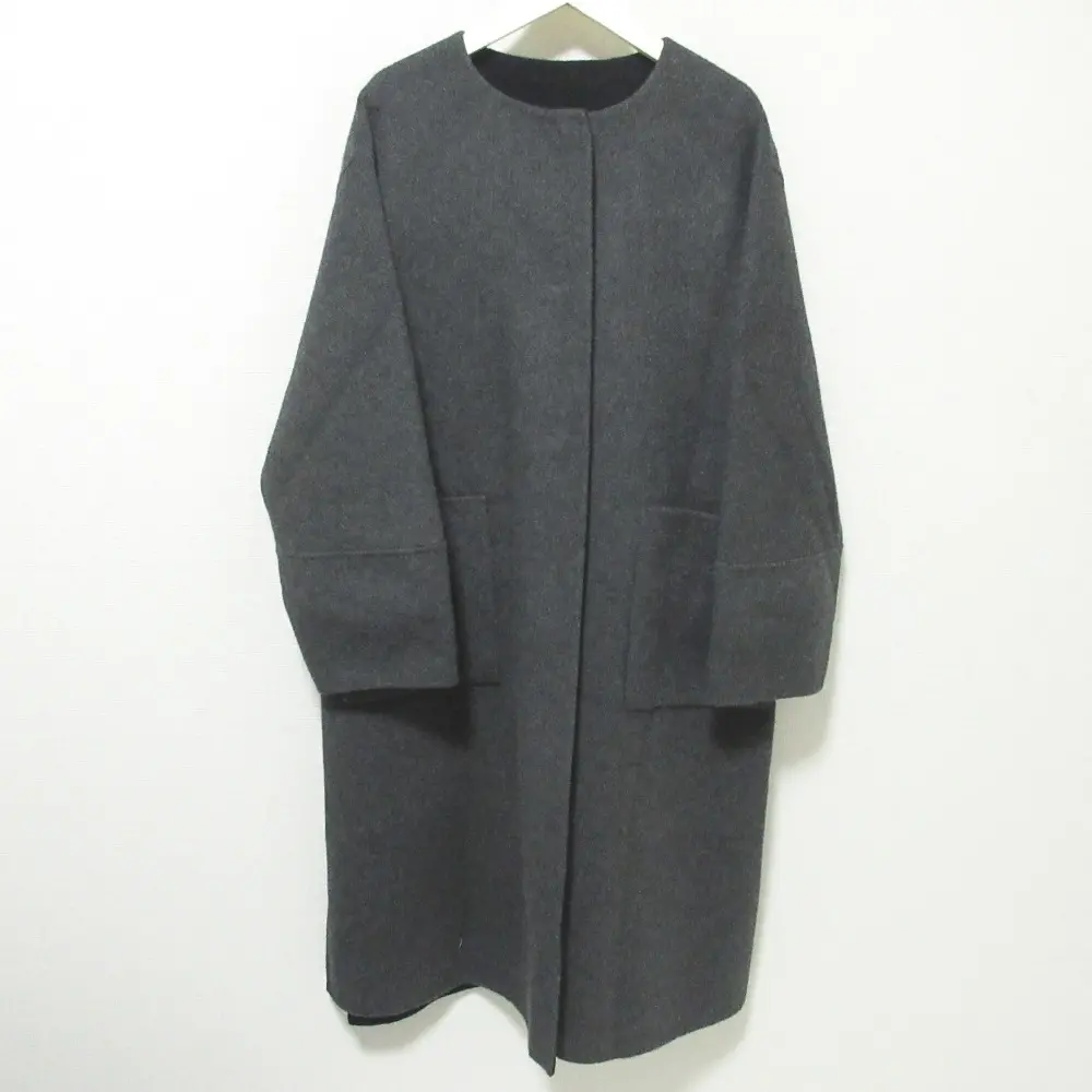 ADORE アドーア カシミヤブレンド リバーシブル リバーコート ノーカラーコート 36 グレー×ブラック