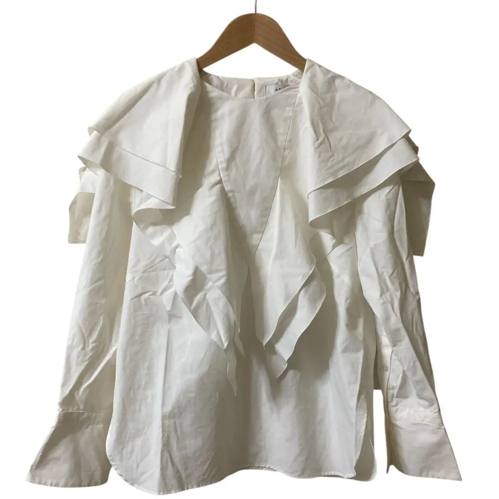 23SS ADORE アドーア コットンナイロンダンプブラウス ラッフルカラー プルオーバー 531-3110005 38サイズ ホワイト