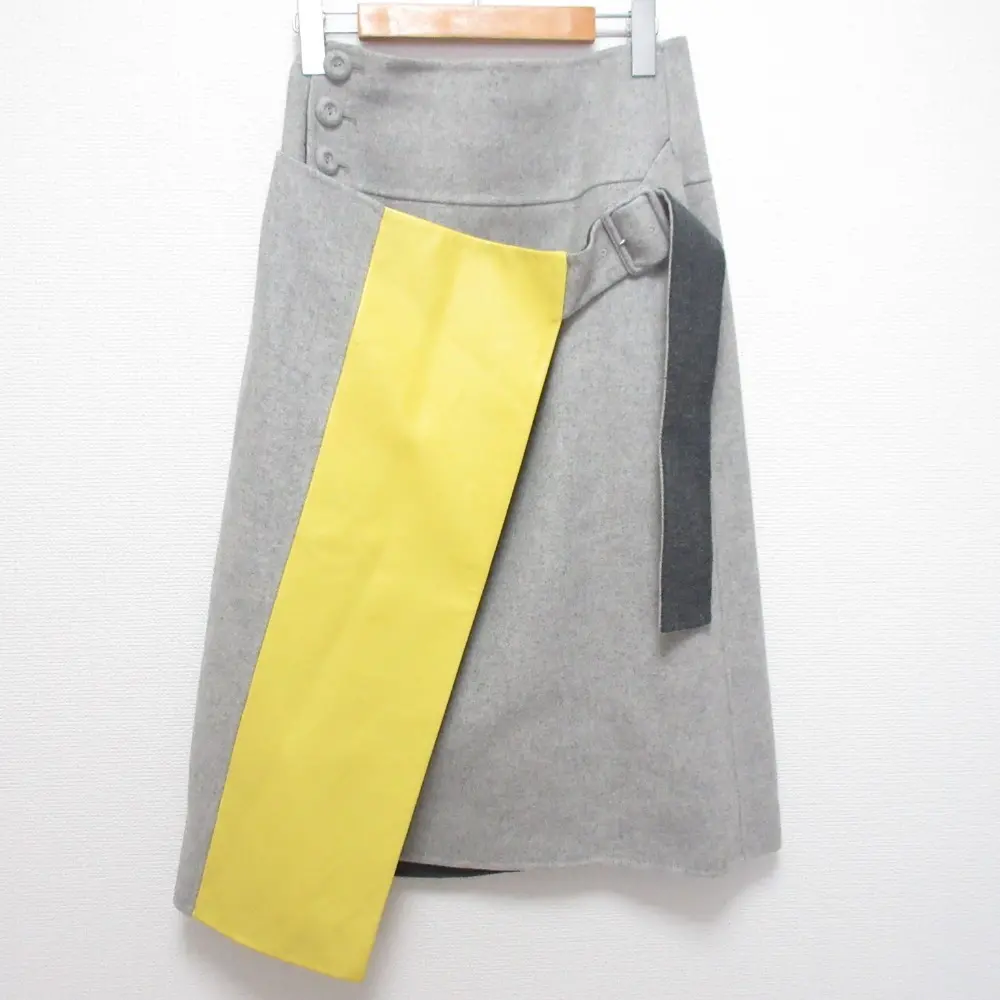 ADORE アドーア レザー切替 リバー スカート サイズ36 グレー