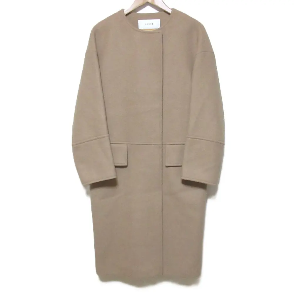 ADORE アドーア エアメルトンノーカラーフラップポケットコート 36 ベージュ