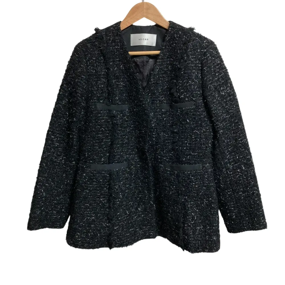 25SS ADORE アドーア ファンシーツイード ノーカラージャケット 531-5150001 サイズ38 ブラック