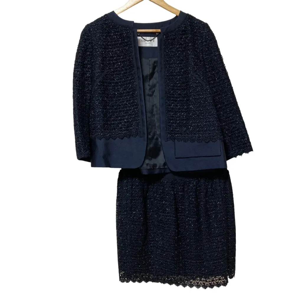 ADORE アドーア ノーカラージャケット スカート セットアップ 38 ネイビー