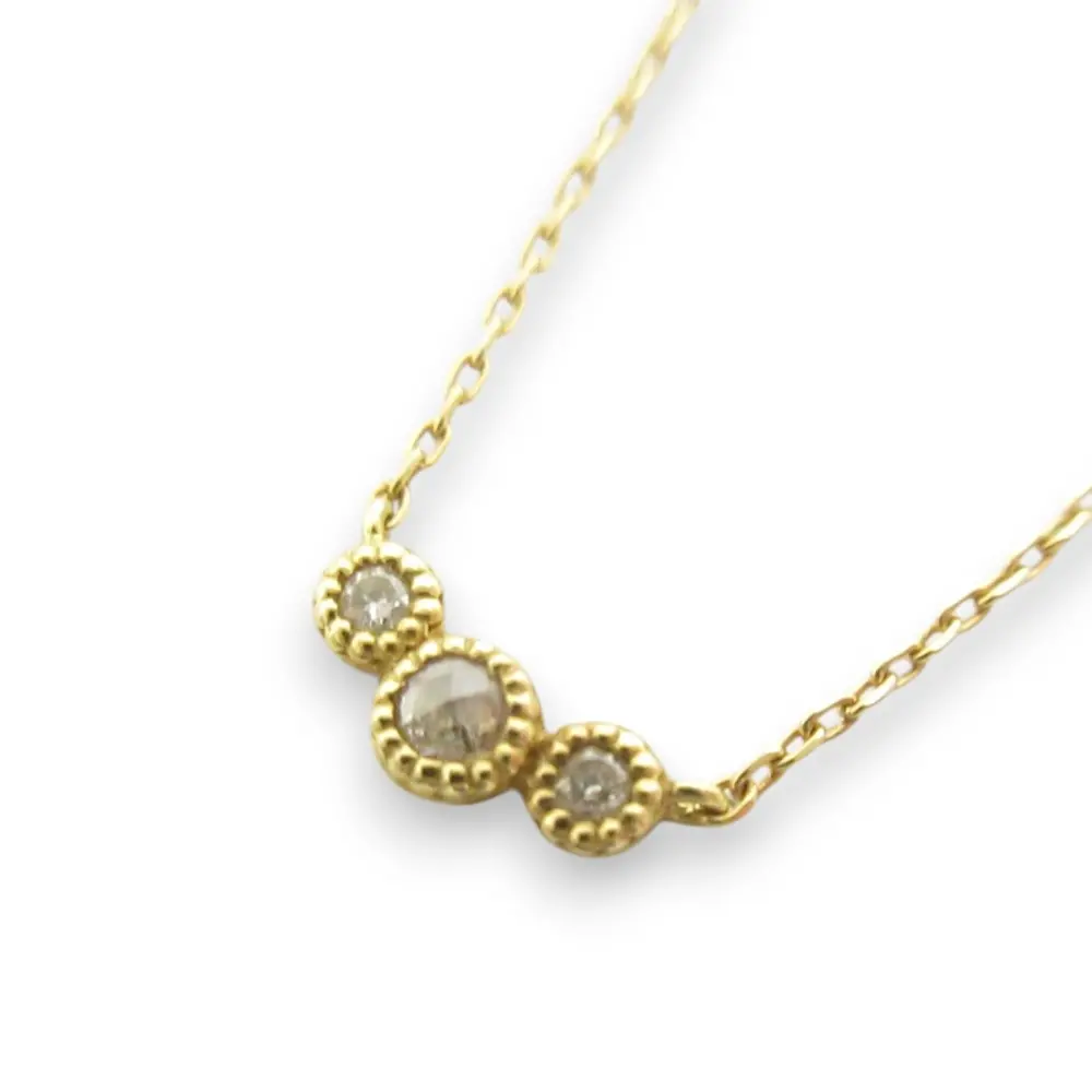 agete アガット K18  ローズカット 0.05ct 3Pダイヤモンド ネックレス アクセサリー ゴールド