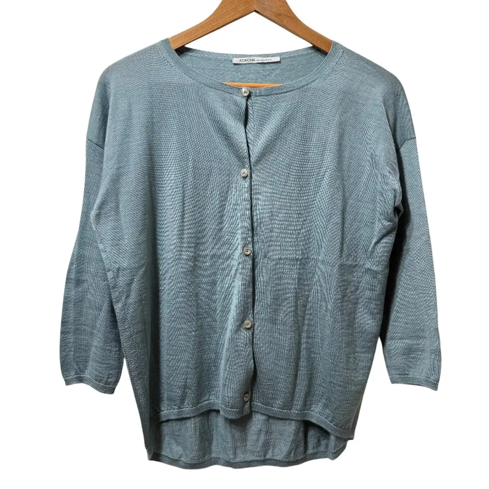 AGNONA アニオナ カシミヤ×シルク 七分袖 ニット カーディガン 42 ブルー