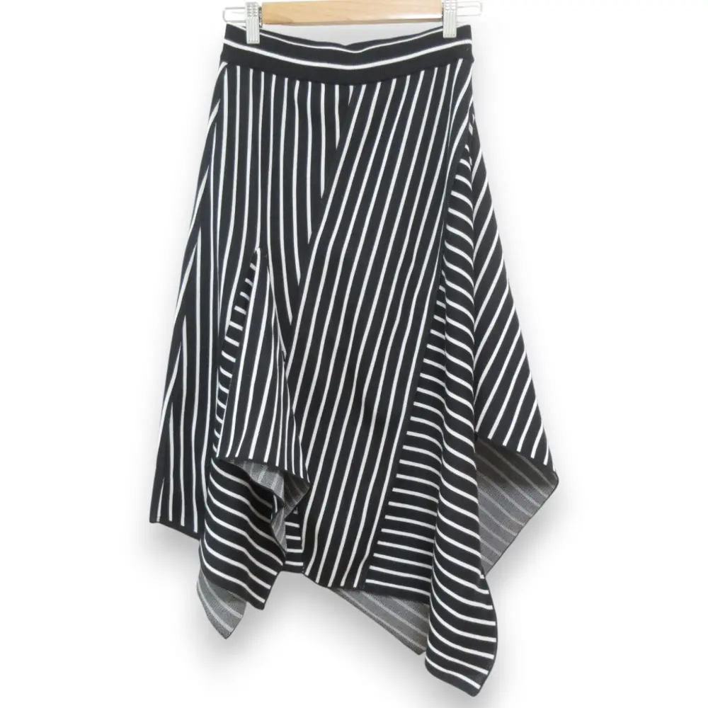 20SS AKIRANAKA アキラナカ コレクション 変形ストライプ マキシ丈 フレアスカート サイズ2 ブラック×ホワイト