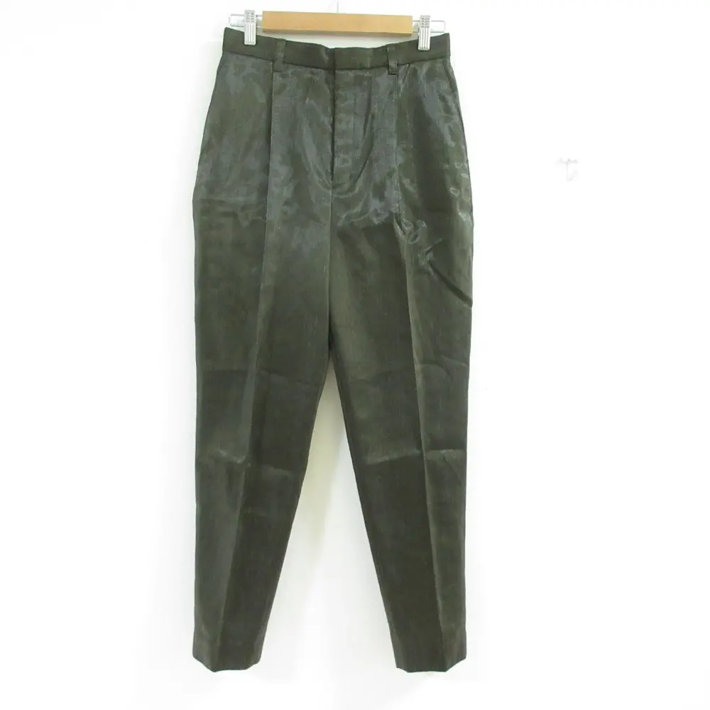 AKIRA NAKA アキラナカ リネンブレンド シャイニー テーパード タックパンツ スラックス サイズ２ グリーン系
