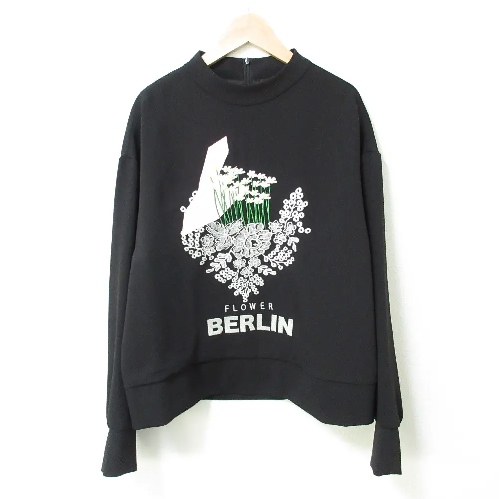 AKIRA NAKA アキラナカ FLOWER BERLIN ロゴ刺繍 ボトルネック 長袖 プルオーバー ブラウス カットソー 38 ブラック