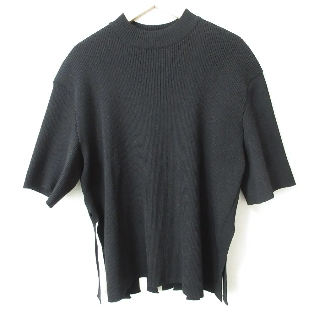 AKIRA NAKA アキラナカ バックデザイン 五分袖 リブニット カットソー プルオーバー 2 ブラック